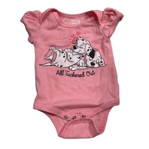 Disney Baby Pink Dalmatian Onesie “All Tuckered Out” Size 3-6M